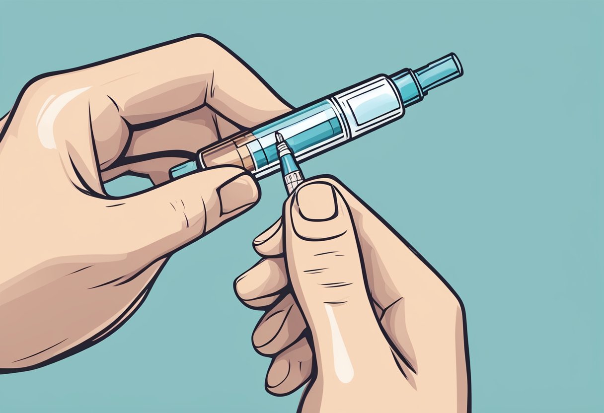 A doctor injecting a syringe into a vial of Botox, with a focused and precise hand movement