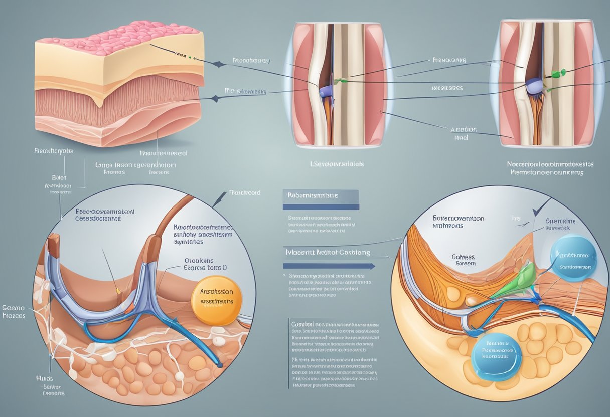 A detailed diagram of a muscle cell receiving a Botox injection, with labeled neurotransmitters and receptors