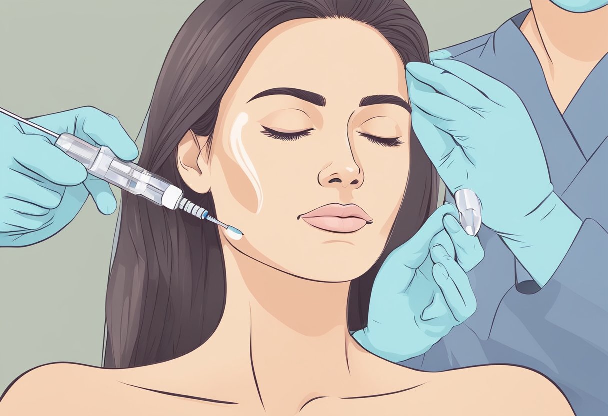 A serene, unblemished face and neck receiving Botox injections in a clinical setting