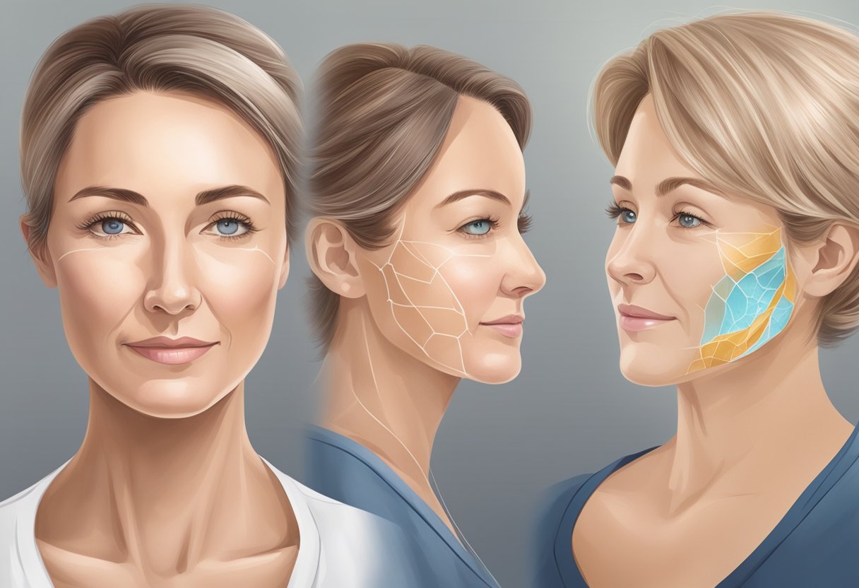 A serene, clinical setting with before-and-after images of patients displayed on a wall, showcasing the transformative effects of Botox treatments