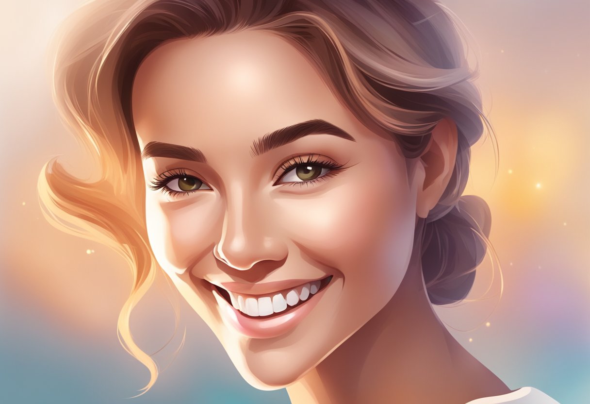 A woman smiling, with smooth, wrinkle-free skin around her mouth, radiating a youthful and vibrant glow