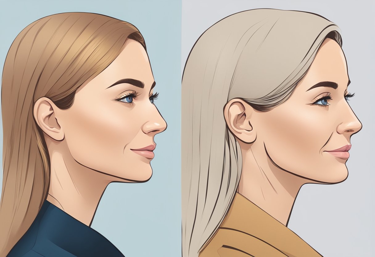 A side-by-side comparison of a jawline before and after Botox treatment, showcasing a slimmer and more defined jawline