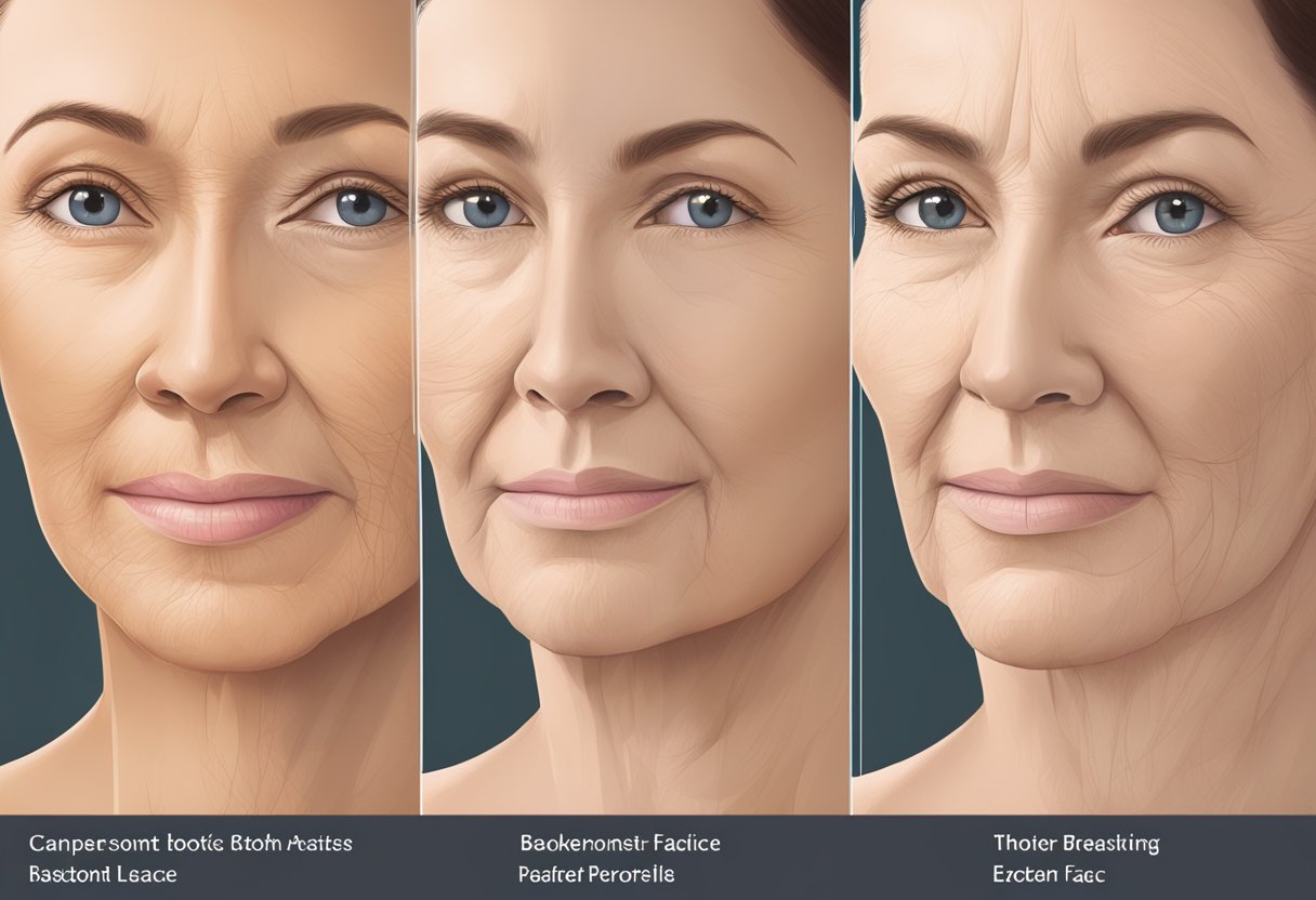 A woman's face with deep marionette lines, followed by a smoother, more youthful appearance after Botox treatment