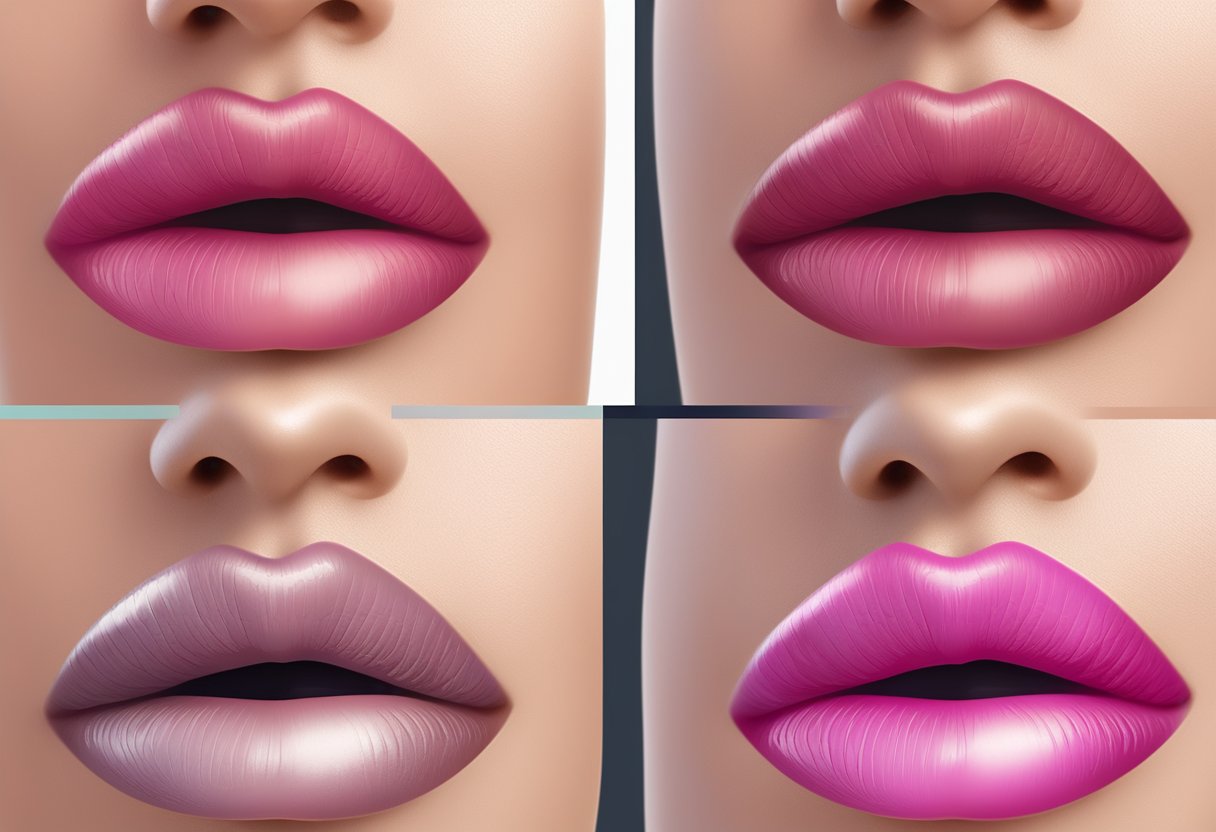 A close-up of a pair of lips, with before and after images of lip lines treated with Botox