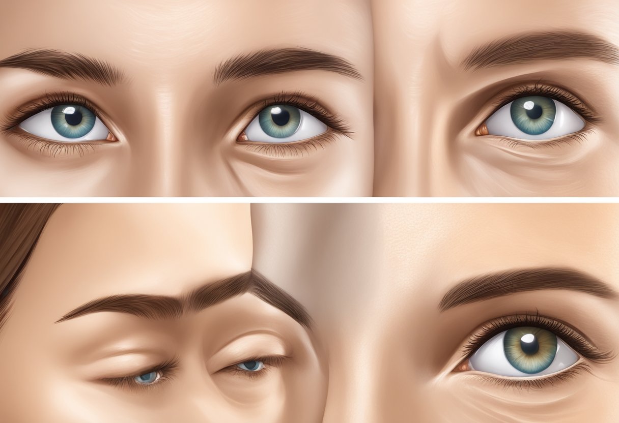 A series of close-up photos showing the under-eye area with prominent wrinkles before, and smooth, wrinkle-free skin after Botox treatment