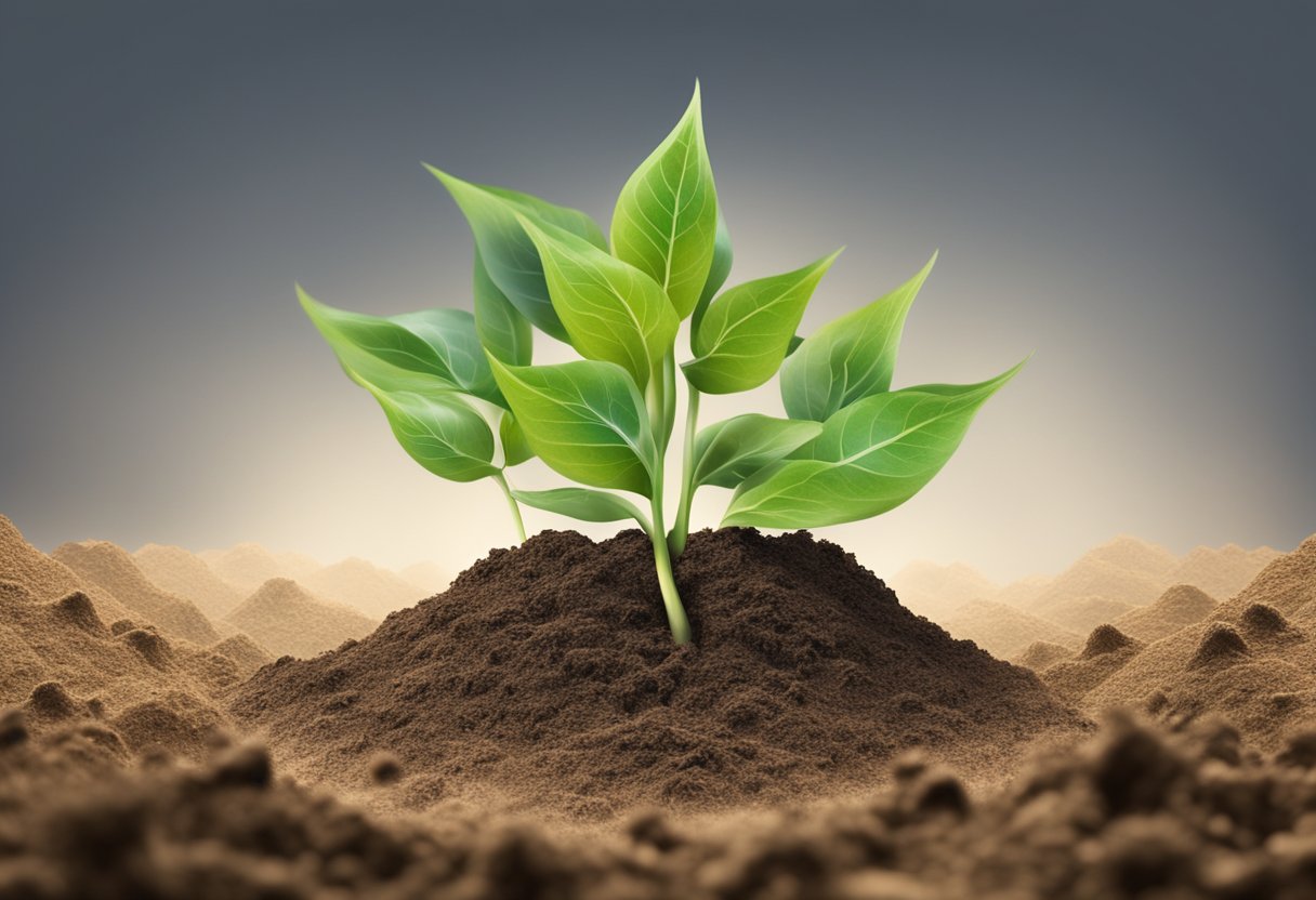 A seedling grows from barren soil, surrounded by flourishing plants, symbolizing the future implications of the universal law of reciprocity