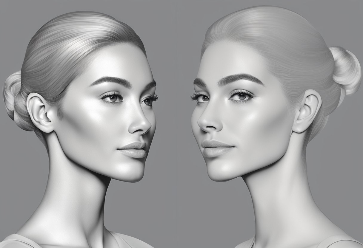 A woman's profile, showing a defined jawline before and after Botox treatment. The before image depicts a softer jawline, while the after image shows a more sculpted and defined appearance