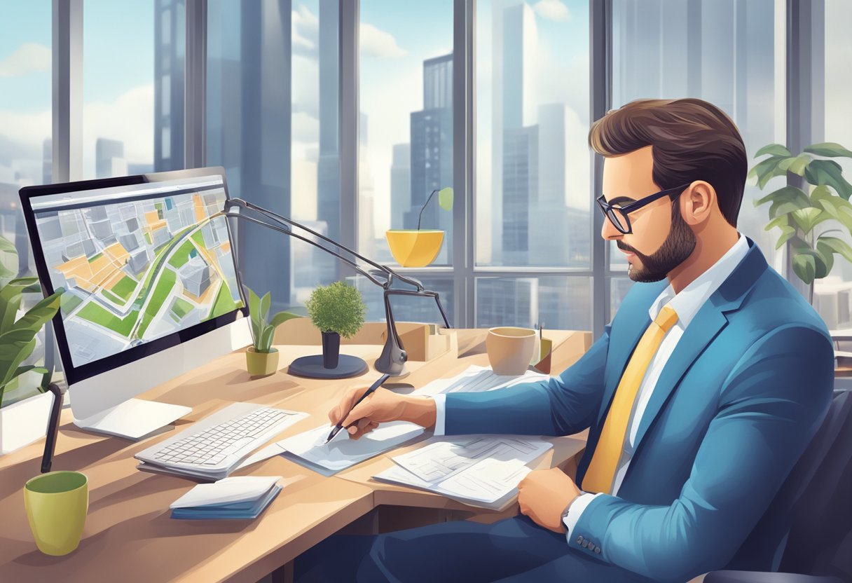 A real estate developer analyzing market data and creating marketing strategies