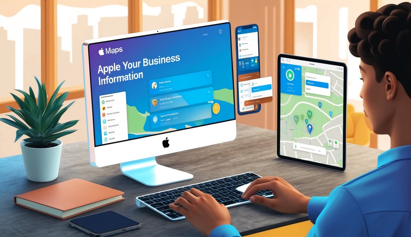 A person using a computer to input their business information into the Apple Maps platform