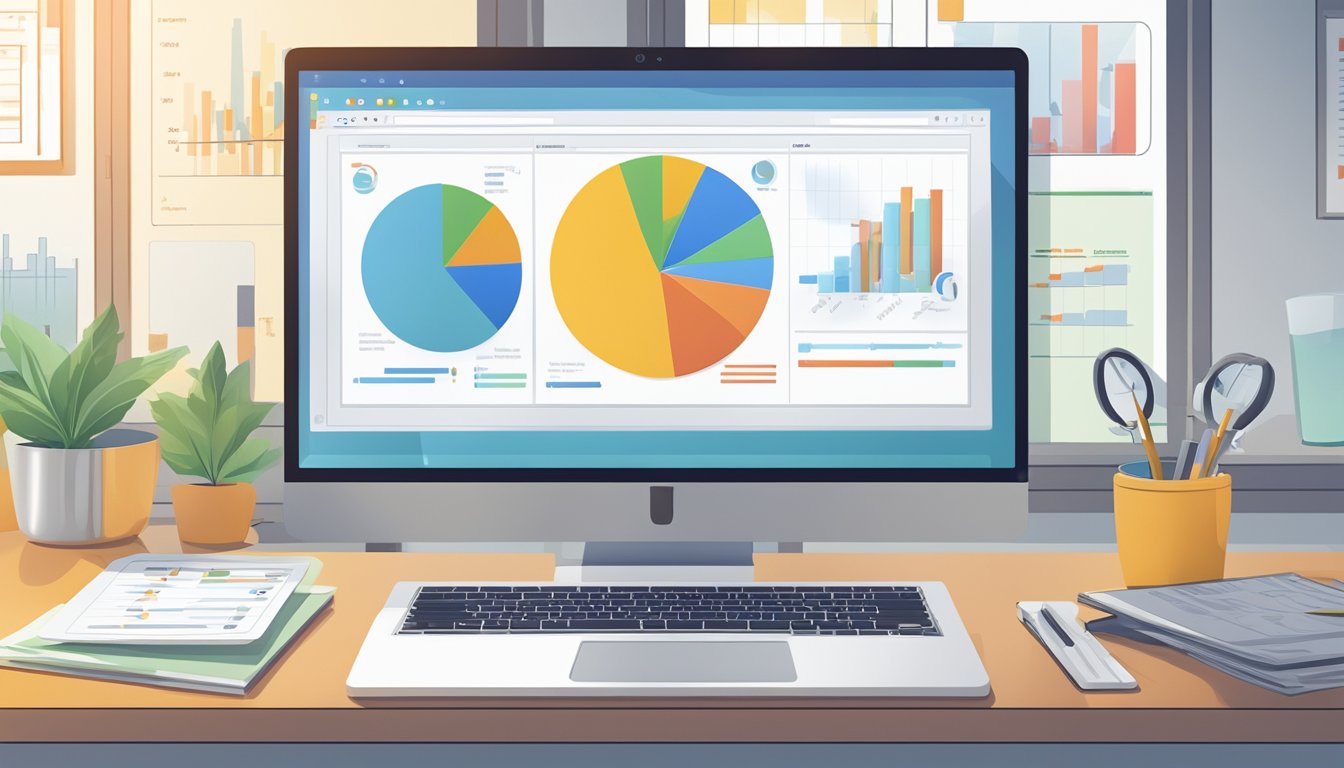 En dataskjerm som viser SEO-revisjonsverktøy og analyse-diagrammer