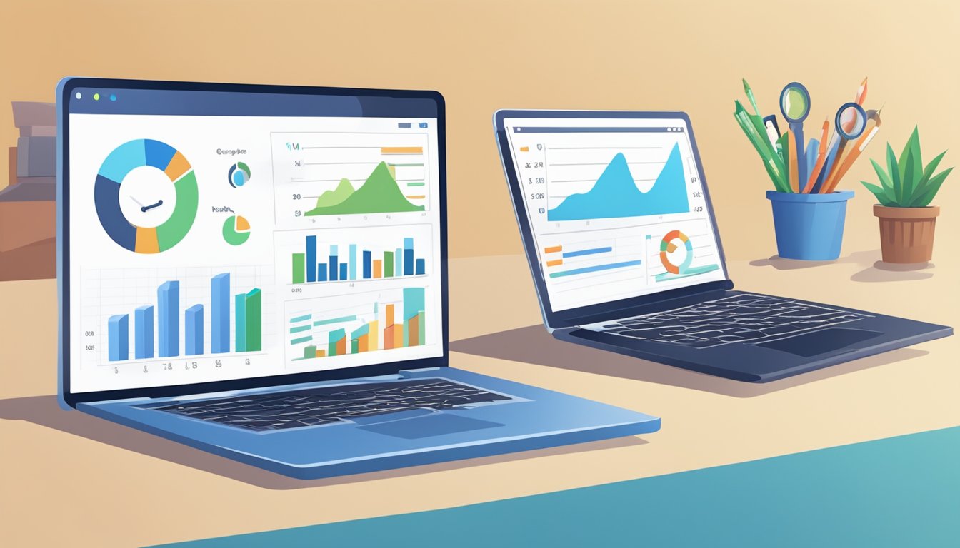 Et bord med diagrammer og grafer som sammenligner SEO-data fra forskjellige konkurrenter
