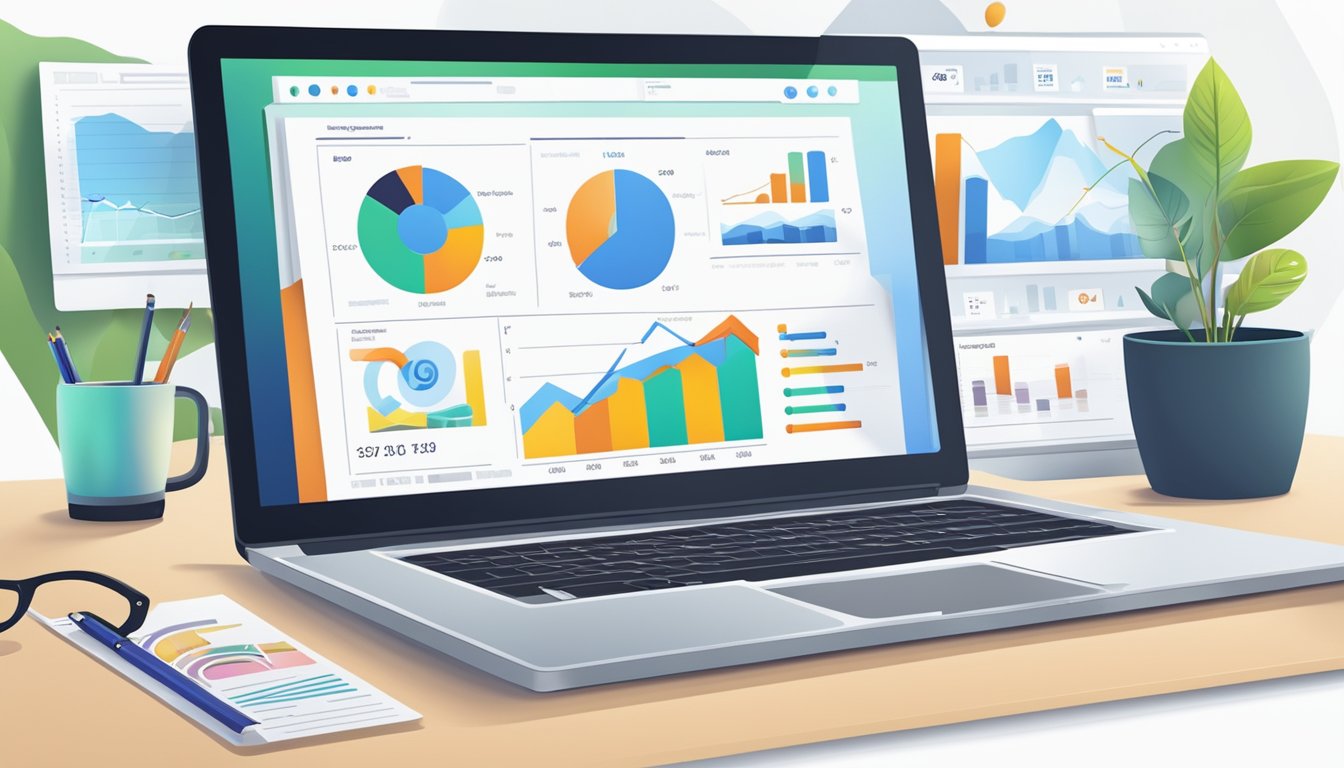 En bærbar datamaskin som viser en merkevare- og SEO-analyse med forskjellige diagrammer og grafer på skjermen
