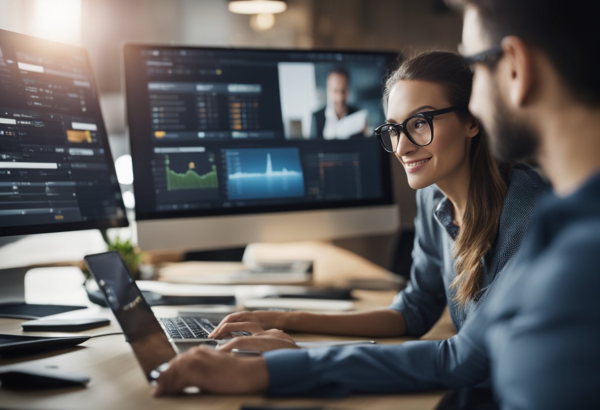 A freelance web designer communicates with a client using visual tools and resources to manage expectations