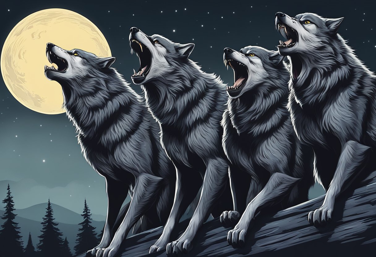 A pack of werewolves howling under the full moon