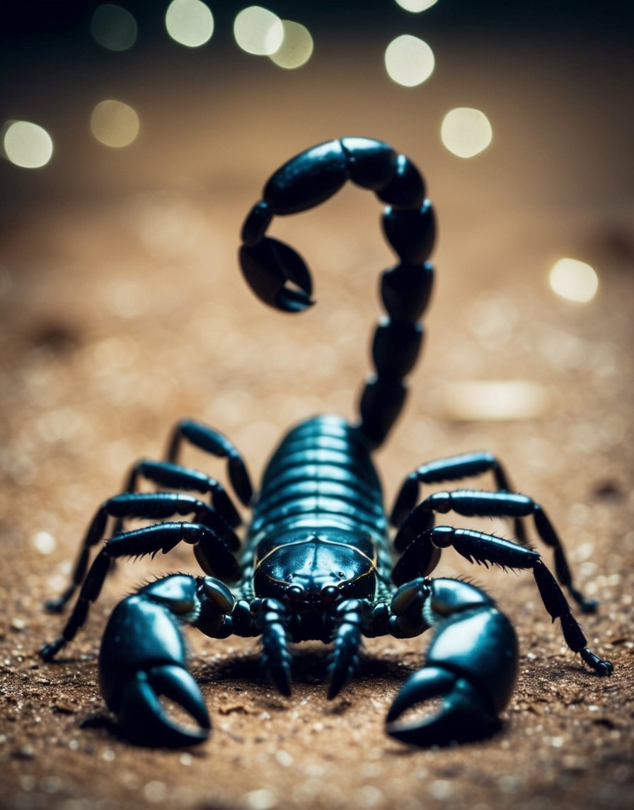 A scorpion emerging from the shadows, its stinger raised defiantly