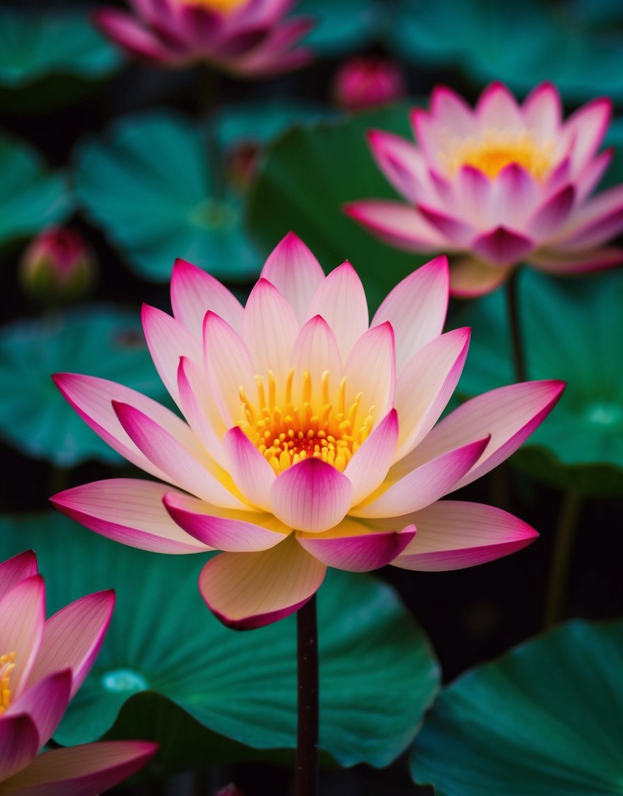 A radiant lotus flower unfurling amidst swirling, vibrant energy