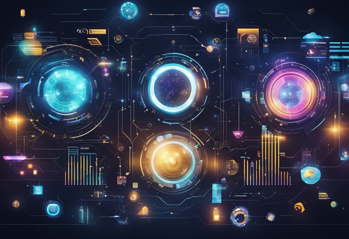 A Futuristic Ai System Generates Vibrant, Culturally Relevant Content For Malaysian Audiences, With Colorful Graphics And Dynamic Visual Elements