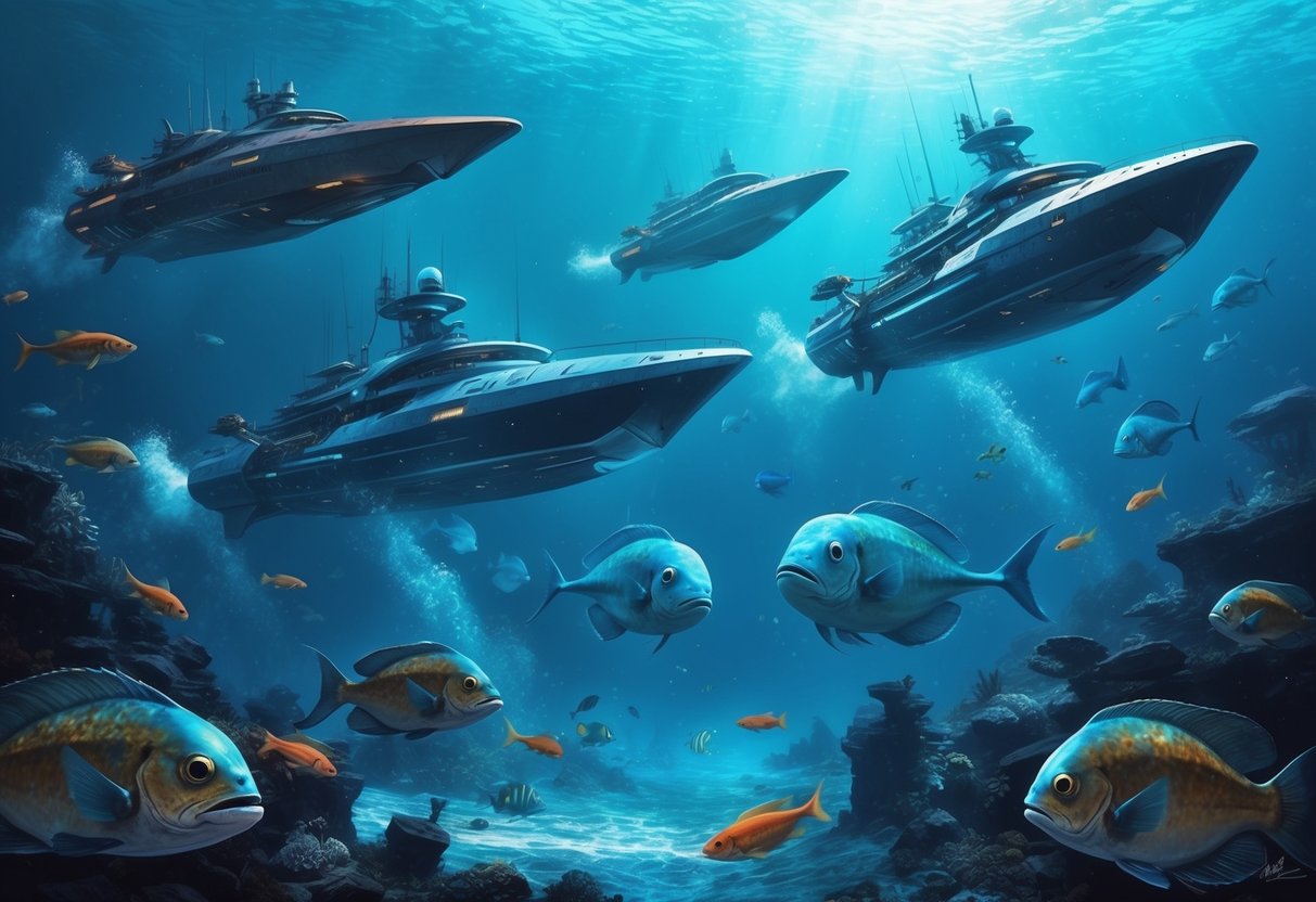 Dunia bawah laut futuristik dengan ikan alien dan kapal pemburu dalam pertempuran berisiko tinggi untuk hadiah besar