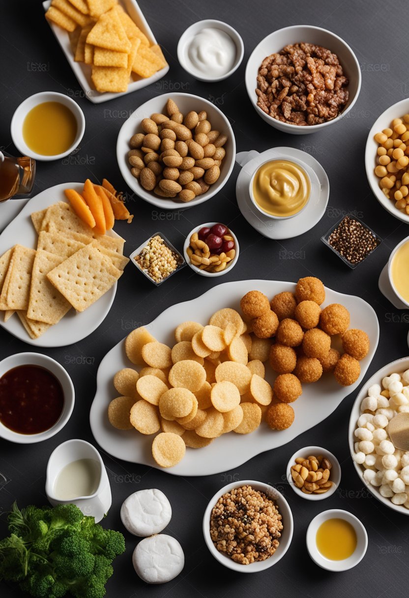 A table spread with assorted keto snacks and condiments