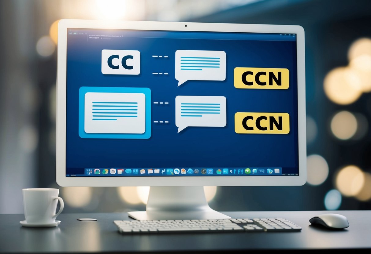 Uno schermo di computer con campi per CC e CCN, e messaggi inviati ai contatti nei campi CC e CCN