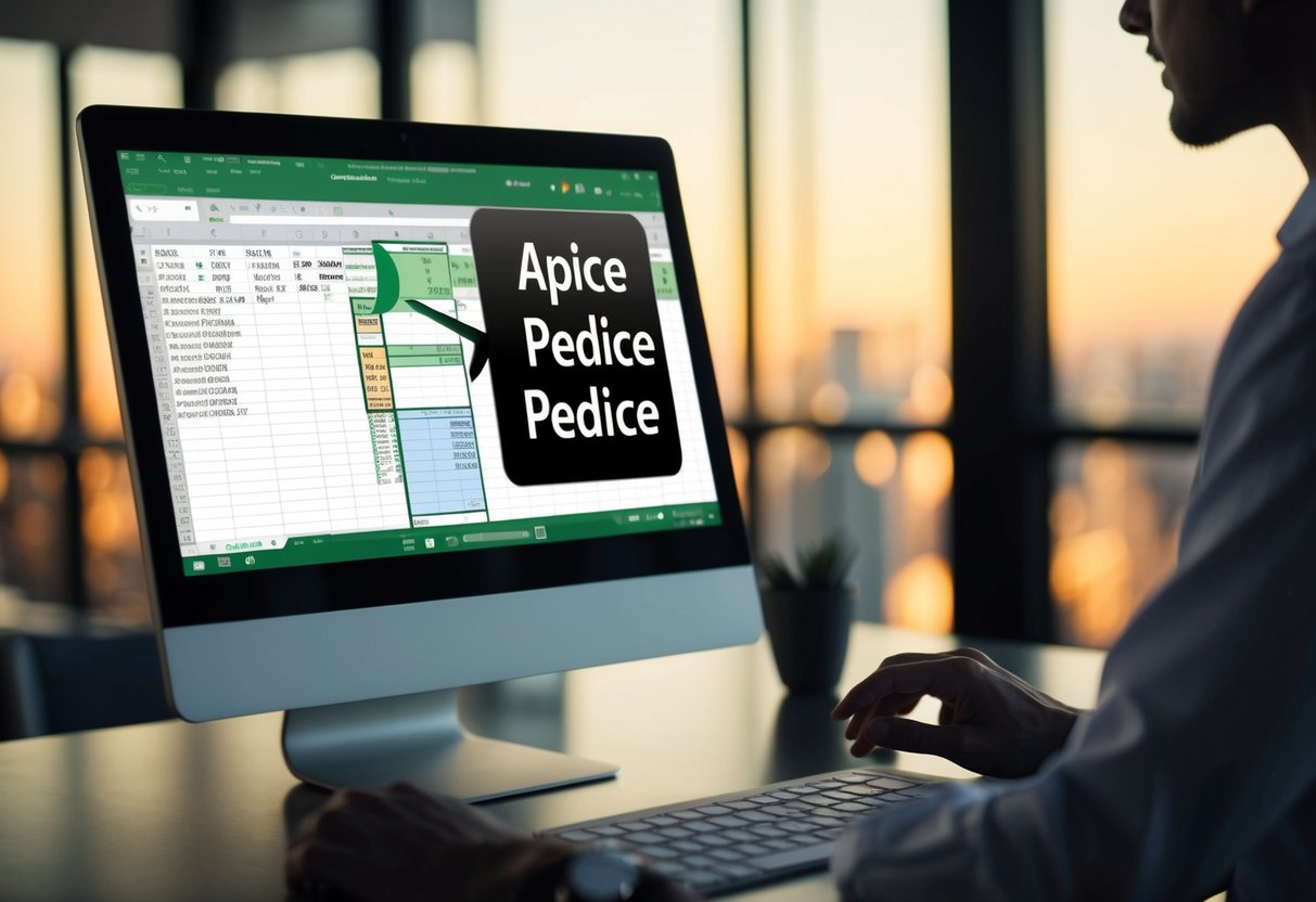 Uno schermo di computer con un foglio di calcolo Excel aperto, che mostra il processo di accesso e applicazione dei caratteri Apice e Pedice