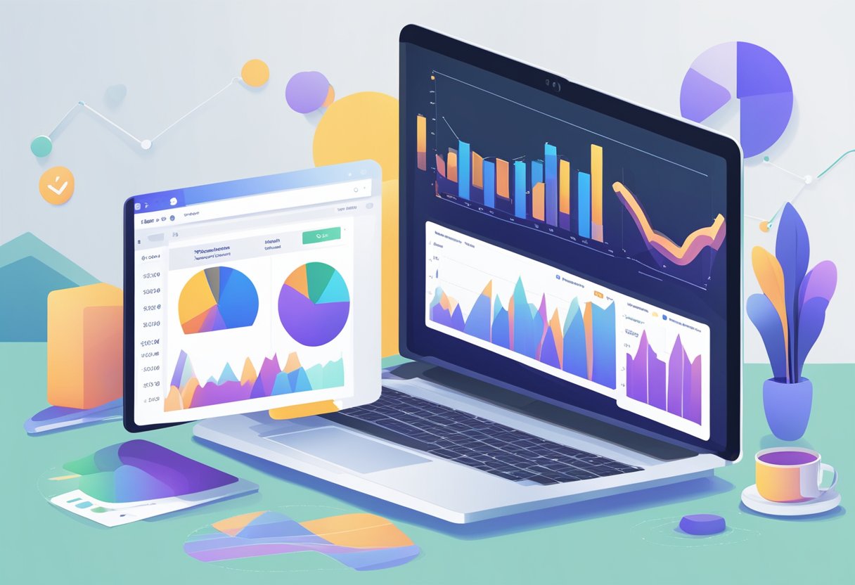 A laptop displaying Finresi's website analytics alongside a chart showing a steady increase in online traffic