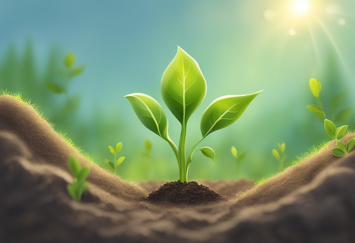 A small plant sprouting from the ground, with tender green leaves unfurling and reaching towards the sun, symbolizing toddler growth