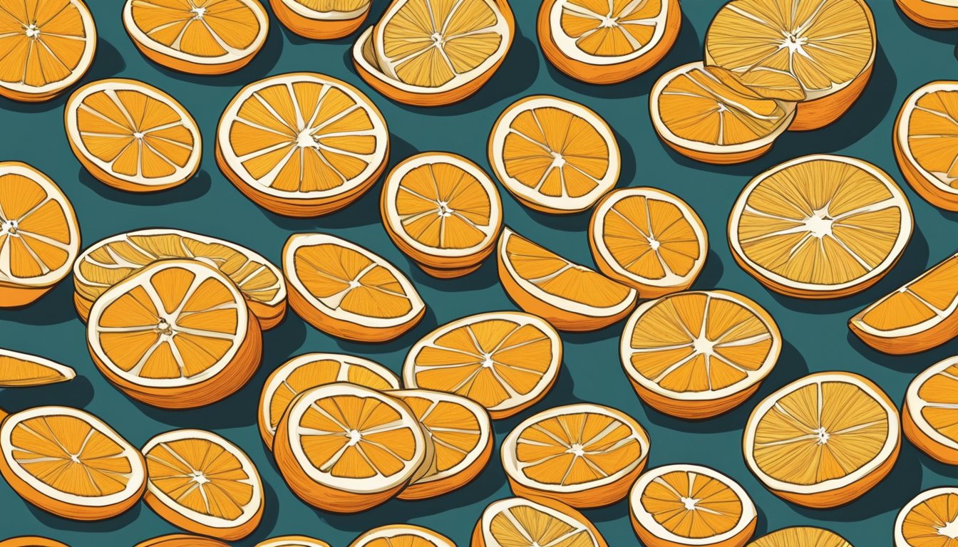 Fresh oranges sliced into thin rounds, arranged on a dehydrator tray. Other citrus fruits nearby for pairing