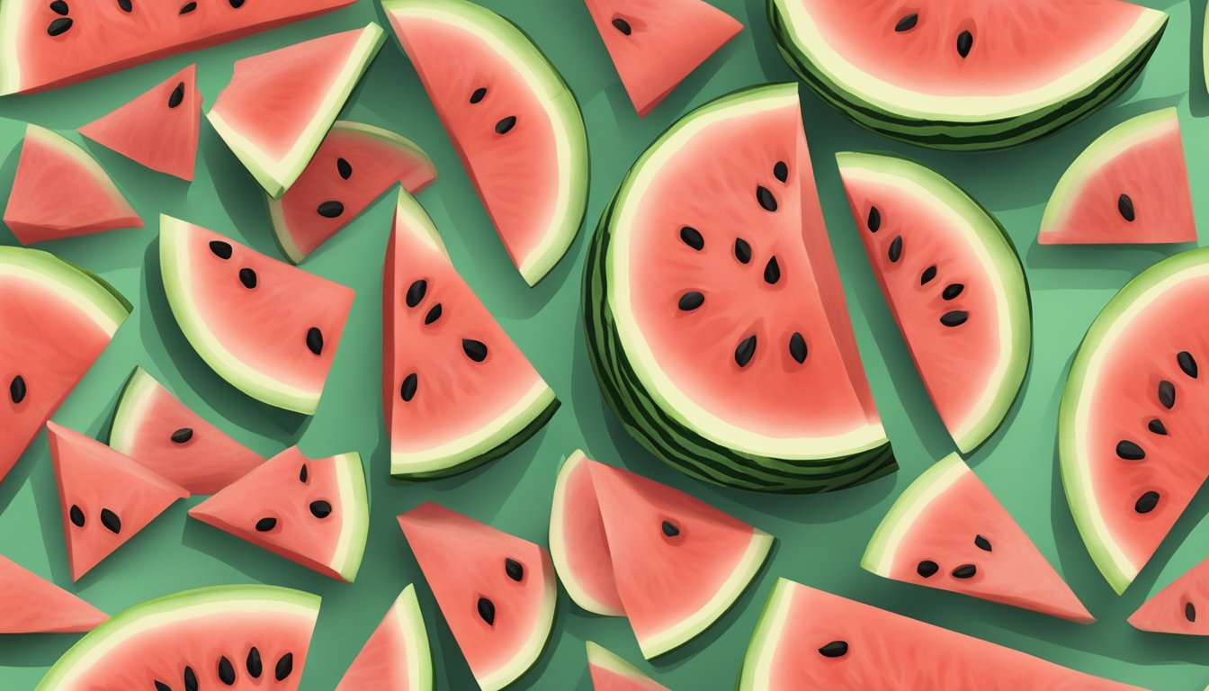 Watermelon rinds laid out on a dehydrator tray, surrounded by slices of watermelon