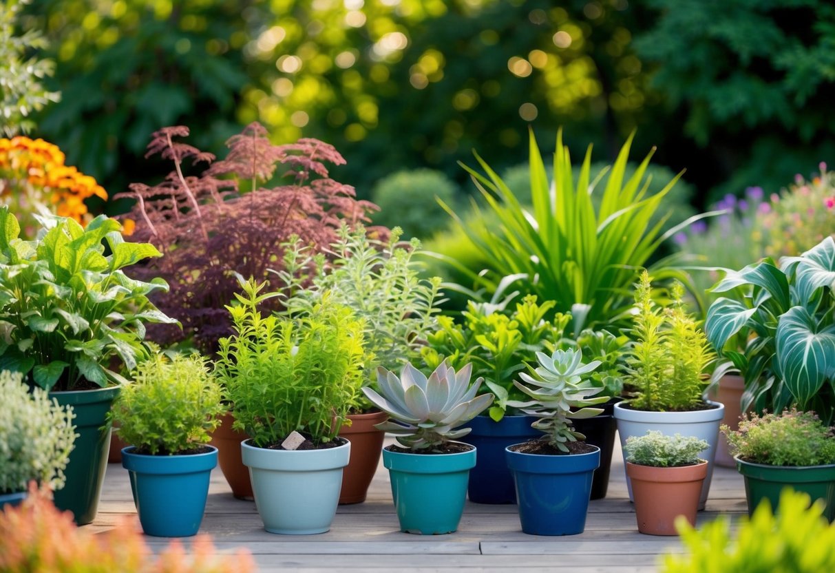 A variety of plants from different climates arranged in a garden setting