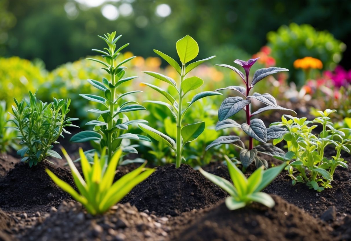 A variety of plants growing in different types of soil, surrounded by diverse climate conditions