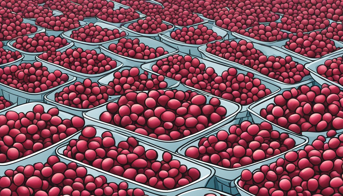 Cranberries arranged on dehydrator trays, ready for dehydration