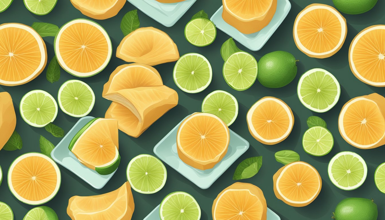 Ripe cantaloupe slices laid out on dehydrator trays, surrounded by bowls of honey and lime juice for flavoring