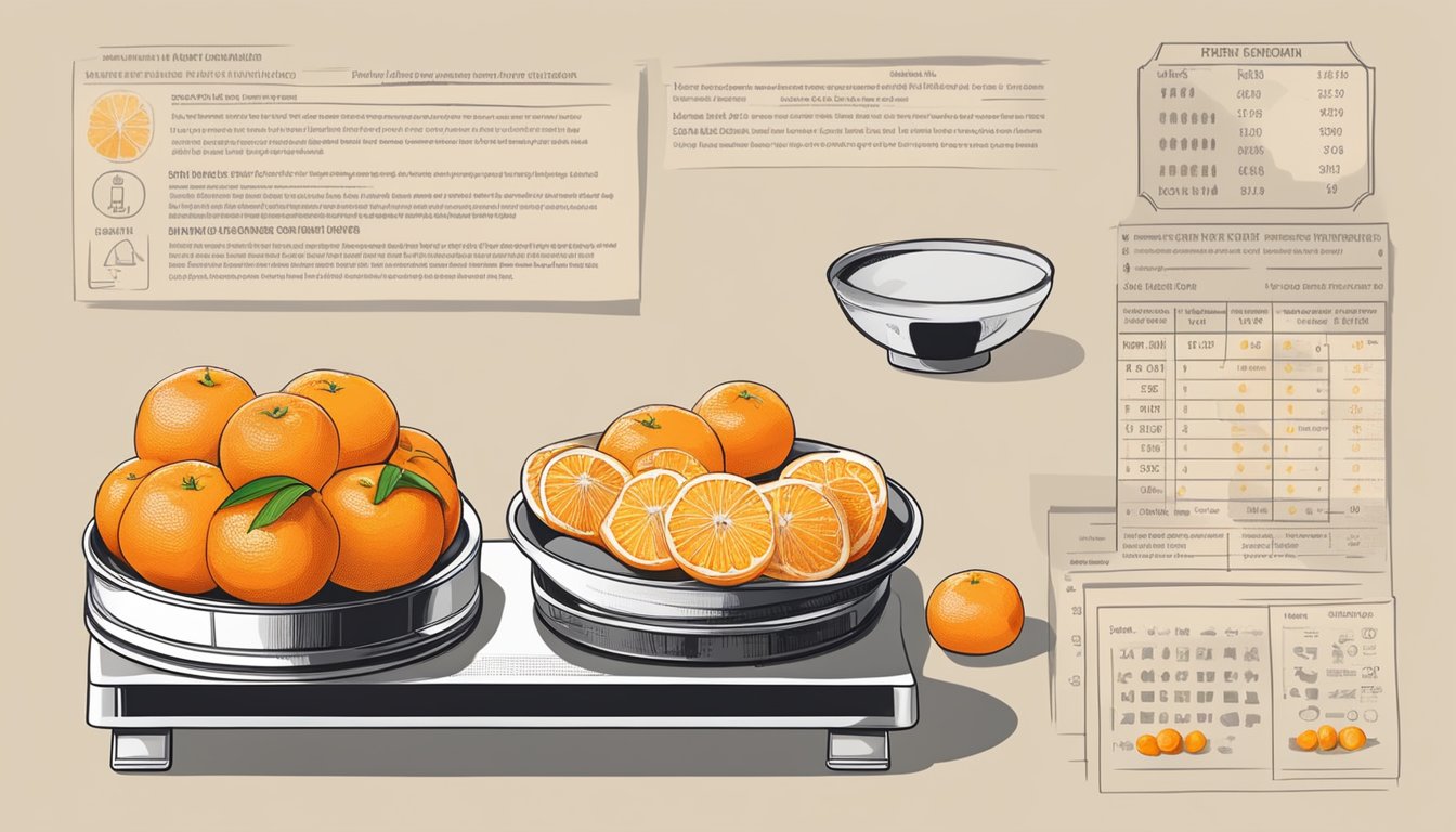 Fresh mandarin oranges being sliced and arranged on dehydrator trays, with a bowl of nutritional information and health benefits nearby