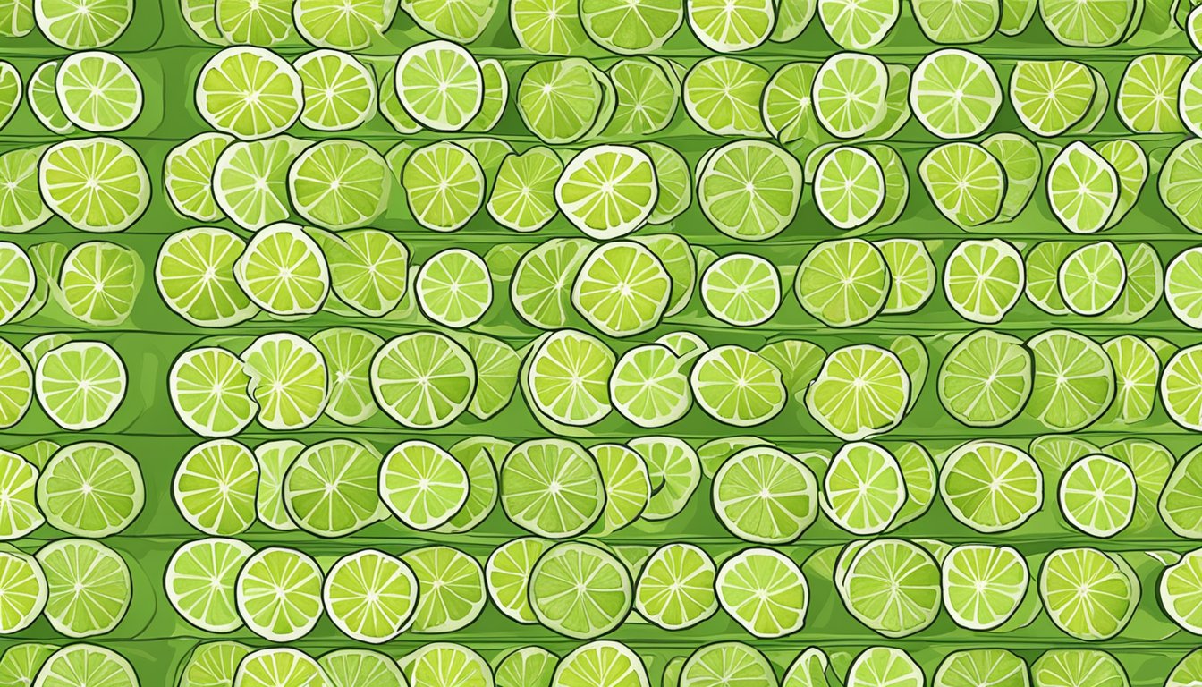 Fresh lime slices arranged on a dehydrator tray, ready for the dehydration process