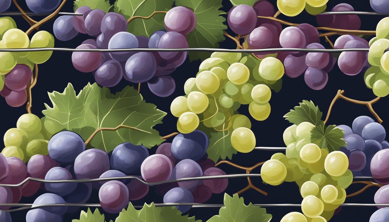 Grapes laid out on a wire rack under a warm, dry sun, turning shriveled and wrinkled as they lose moisture