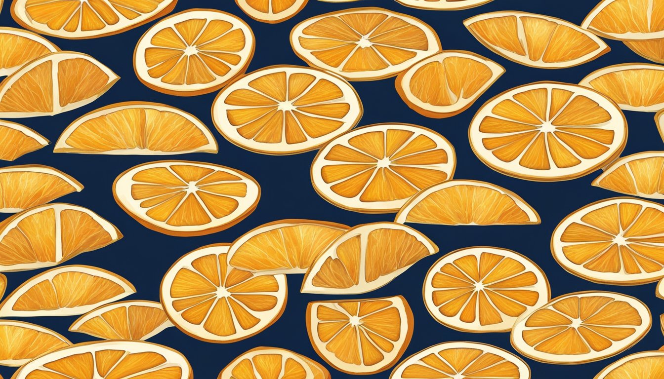 A collection of sliced oranges arranged on dehydrator trays, with varying thickness and patterns for artistic effect