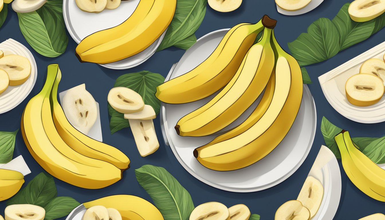 Ripe bananas sliced on a cutting board, arranged on a microwave-safe plate, with a paper towel covering the fruit