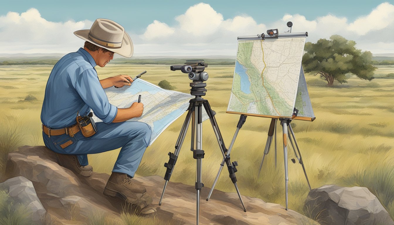 A German Texan surveyor mapping the Texas landscape with precision instruments