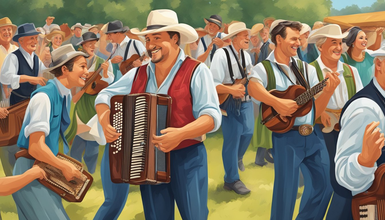 A lively German Texan music festival with polka bands, accordion players, and traditional folk dancers