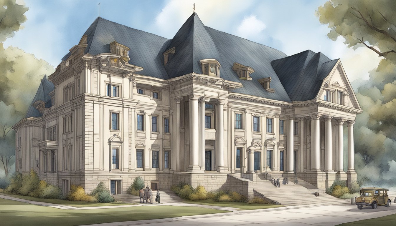 German Texan architects and builders constructing a grand courthouse, blending traditional European design with Texas influence