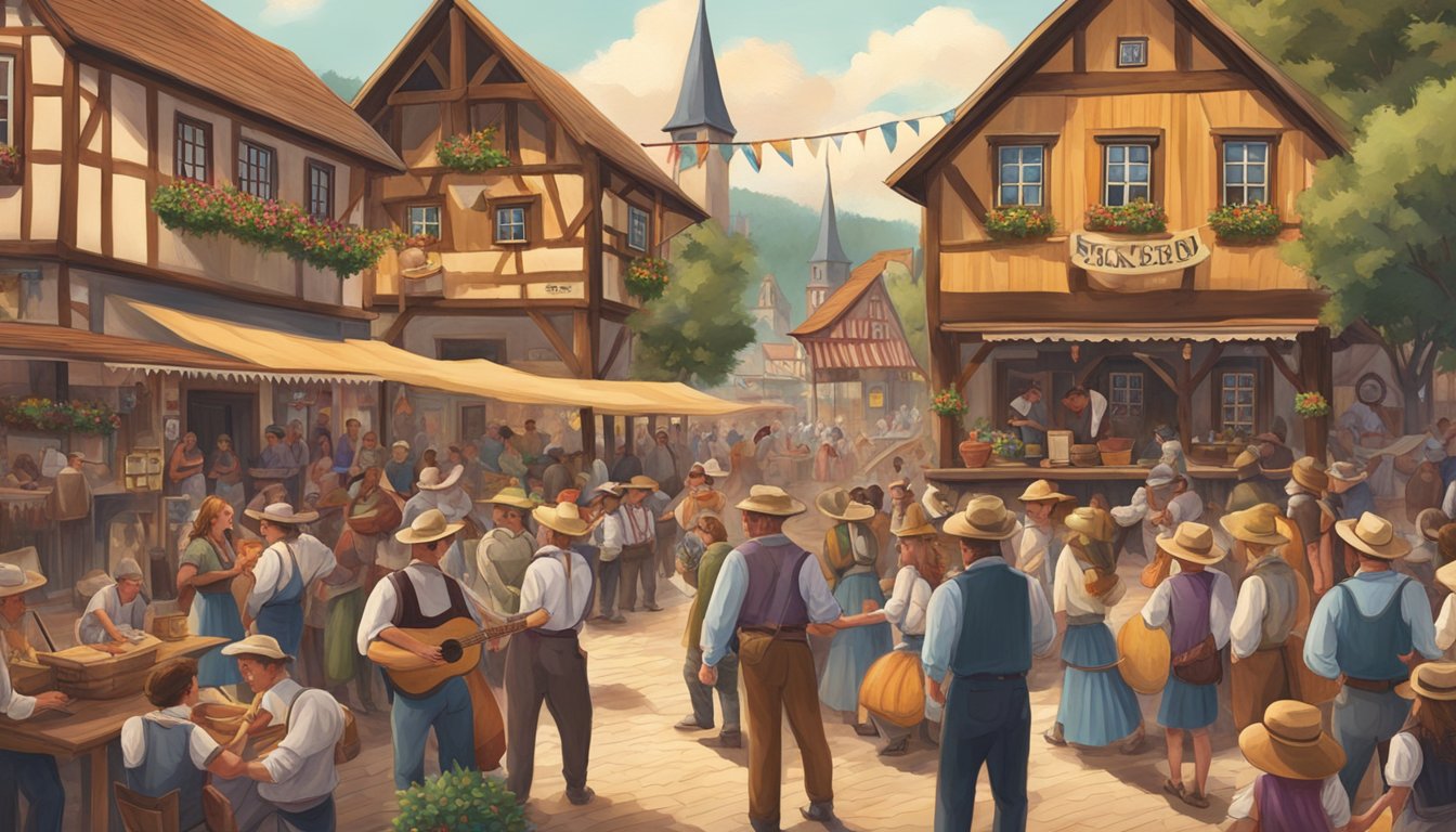 A traditional German-Texan festival with timber-framed buildings and folk music