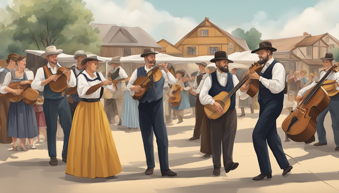 A group of German Texans showcasing traditional music, dance, and visual arts at a community celebration