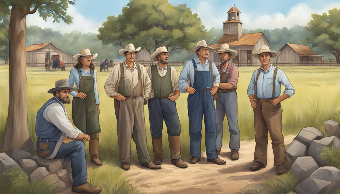 A group of German-Texan immigrants founding and building a university in the Texas countryside