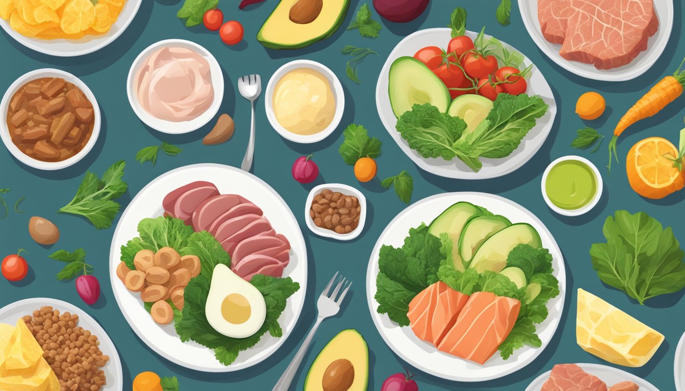 A colorful array of non-red meat keto-friendly foods on a plate