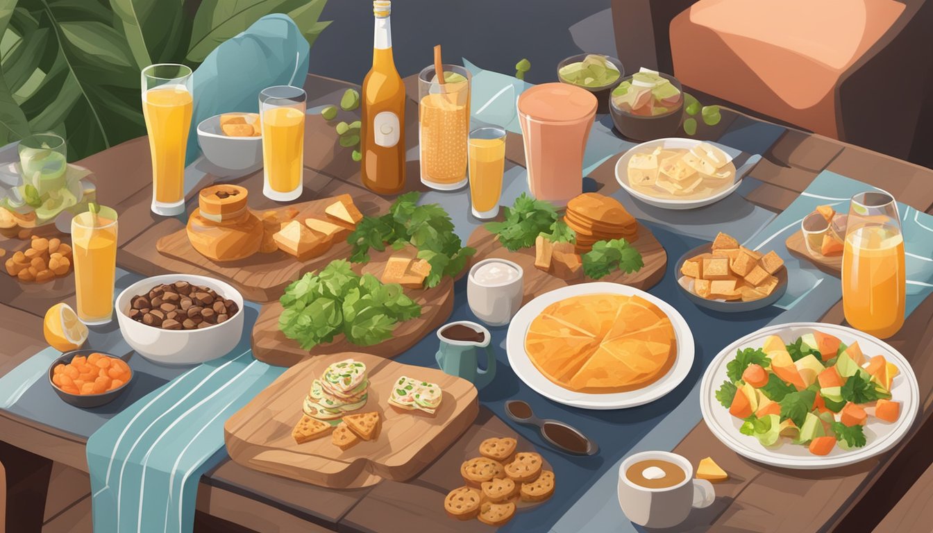 A table with low-carb alcoholic beverages, surrounded by keto-friendly snacks and a cozy setting