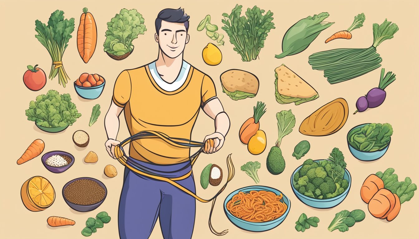 A person using resistance bands while surrounded by keto-friendly foods for optimal performance