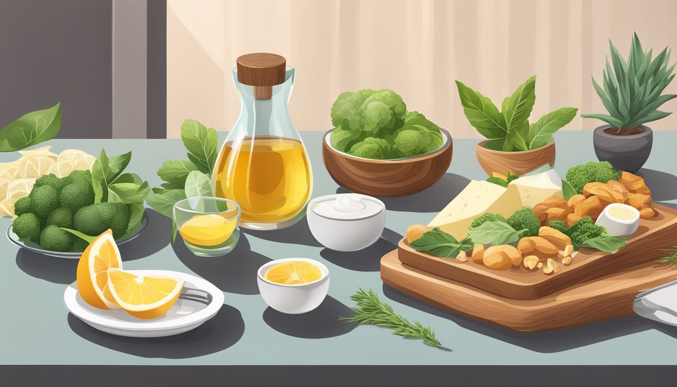 A table set with keto-friendly foods and aromatherapy diffuser