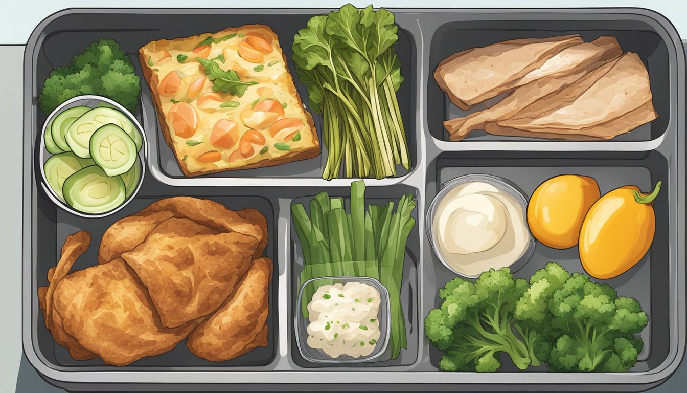 A sheet pan filled with various keto-friendly leftovers, neatly stored in a refrigerator for future use