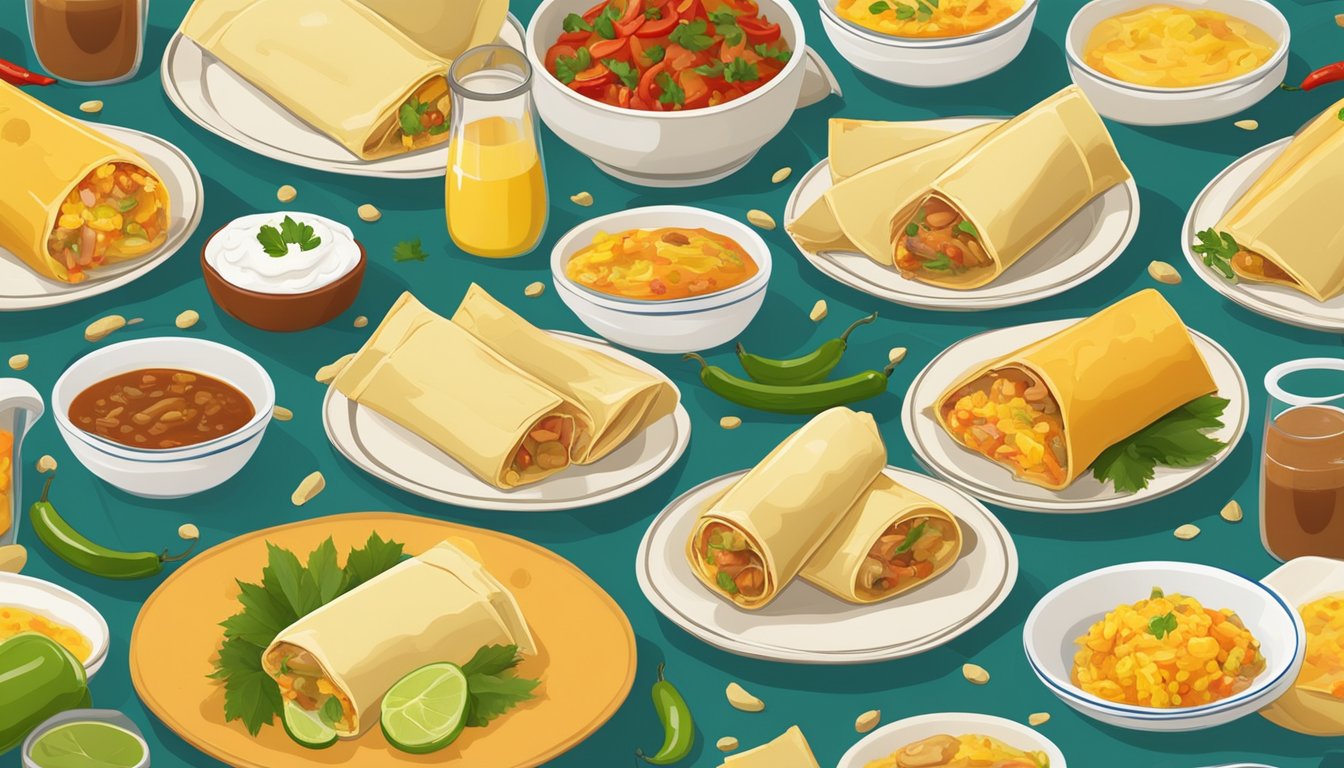 A colorful spread of breakfast tamales, filled with savory ingredients like cheese, chilies, and meats, displayed on a traditional Mexican tablecloth